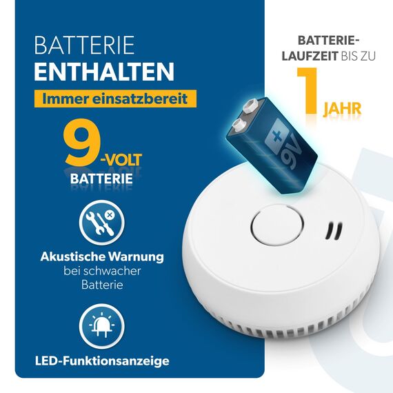 UNITEC Rauchwarnmelder mit Magnethalterung, Montage ohne Werkzeug und Bohren, mit starken 3M Klebepads für sicheren Halt, mit LED-Funktionsanzeige, Alarm bei Rauchentwicklung mit 85 dB