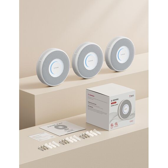 X-Sense Intelligenter WLAN-Rauchmelder mit Sprachalarmsystem und 17 Standorten, Feuermelder, Rauchwarnmelder, nur 33 mm dünn, XS0B-iR, 3 Stück