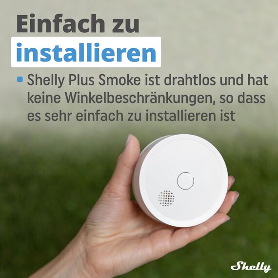 Shelly Plus Smoke - WLAN Rauchmelder, Feuermelder mit Photoelektrischem Sensor, 5 Jahre Batterielebensdauer, EN 14604, LED- und Tonanzeigen, Benachrichtigung, Alexa & Google, kein Hub Erforderlich