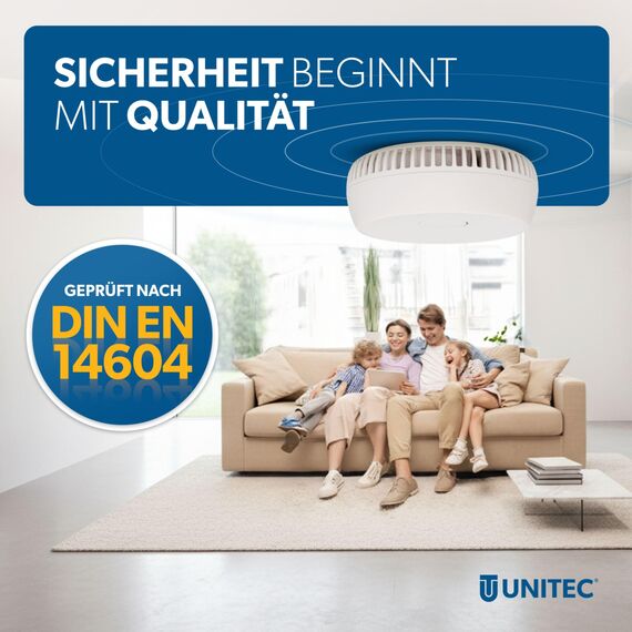 UNITEC Rauchwarnmelder mit Magnethalterung, Montage ohne Werkzeug und Bohren, mit starken 3M Klebepads für sicheren Halt, mit LED-Funktionsanzeige, Alarm bei Rauchentwicklung mit 85 dB