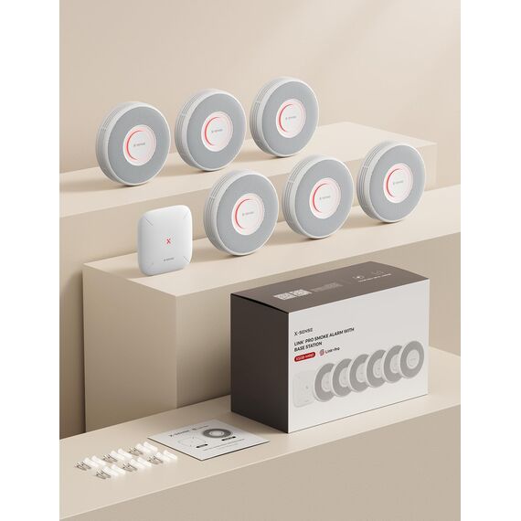 X-Sense Smarter Rauchmelder WLAN mit Sprachausgabe und 17 Standorten, Feuermelder, Rauchmelder vernetzt, 33 mm, Brandmelder mit SBS50 Basisstation, XS0B-MR61, 6 Stück