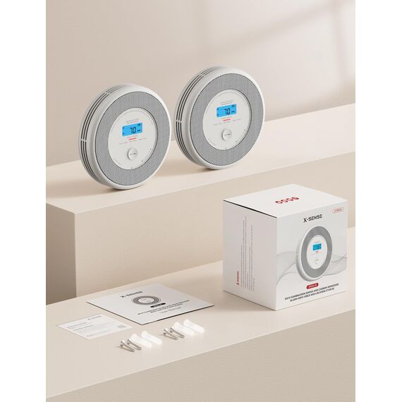 X-Sense XP0A-iR Rauch und CO Melder mit Sprachalarm und Standortansage, WLAN Kombinierter Rauch- und Kohlenmonoxidmelder für 17 festlegbare Räume，kompatibel mit der X-Sense Home Security-App, 2er Set
