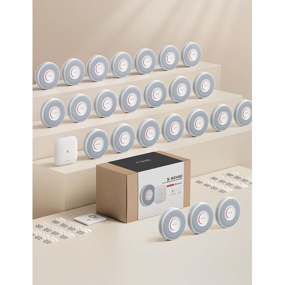 X-Sense Smarter Rauchmelder WLAN mit Sprachausgabe und 17 Standorten, Feuermelder, Rauchmelder vernetzt, 33 mm, Brandmelder mit SBS50 Basisstation, XS0B-MR241, 24 Stück