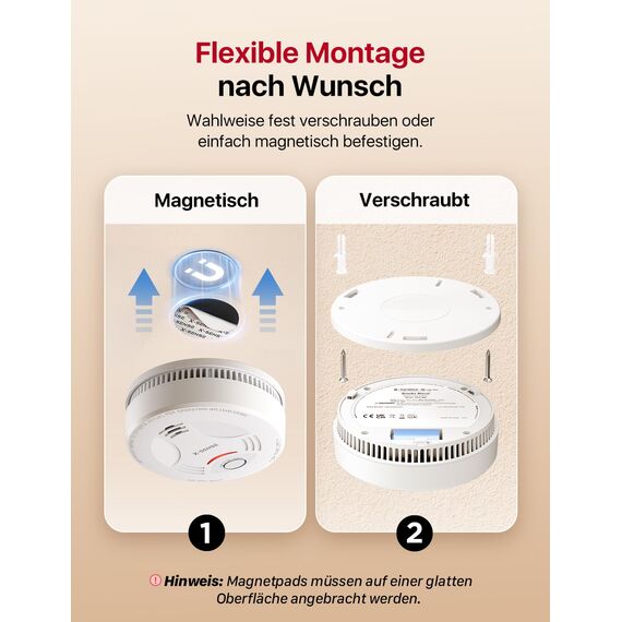 X-Sense Smart-Rauchmelder WLAN mit Magnethalterung, Zertifiziert nach EN 14604, Rauchmelder vernetzt, App-Steuerung, mit Basisstation SBS50, funkvernetzter Feuermelder, SD11-MR61, 6 Stück