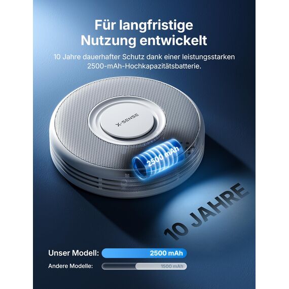 X-Sense Rauchmelder mit 10-Jahres-Batterie, Deutscher Sprachalarm mit Standortangabe (17 Orte), große Testtaste, Standby ohne Blinklicht, XS0B-SN, 1 Stück