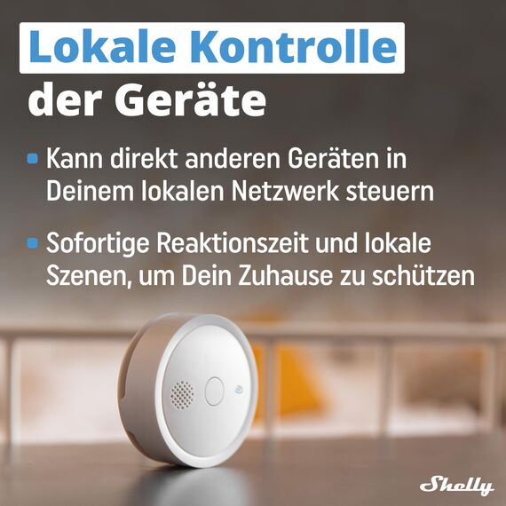 Shelly Plus Smoke - WLAN Rauchmelder, Feuermelder mit Photoelektrischem Sensor, 5 Jahre Batterielebensdauer, EN 14604, LED- und Tonanzeigen, Benachrichtigung, Alexa & Google, kein Hub Erforderlich