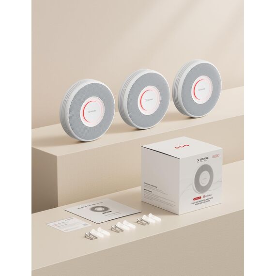 X-Sense Smarter Rauchmelder WLAN mit Sprachausgabe und 17 Standorten, Feuermelder, Rauchmelder vernetzt, 33 mm, SBS50 Basisstation erforderlich, XS0B-MR, 3 Stück