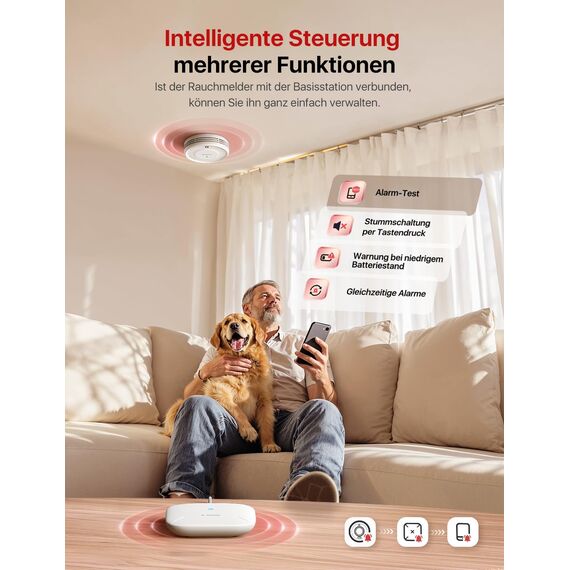 X-Sense Intelligenter Rauchmelder WLAN mit Magnethalterung, Funkrauchmelder smart, 10 Jahre Produktlebensdauer, Austauschbare Batterie, APP-Funktion erfordert die SBS50-Basisstation, XS0D-MR, 1 Stück