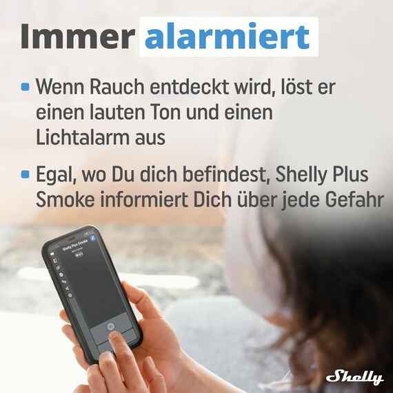 Shelly Plus Smoke - WLAN Rauchmelder, Feuermelder mit Photoelektrischem Sensor, 5 Jahre Batterielebensdauer, EN 14604, LED- und Tonanzeigen, Benachrichtigung, Alexa & Google, kein Hub Erforderlich