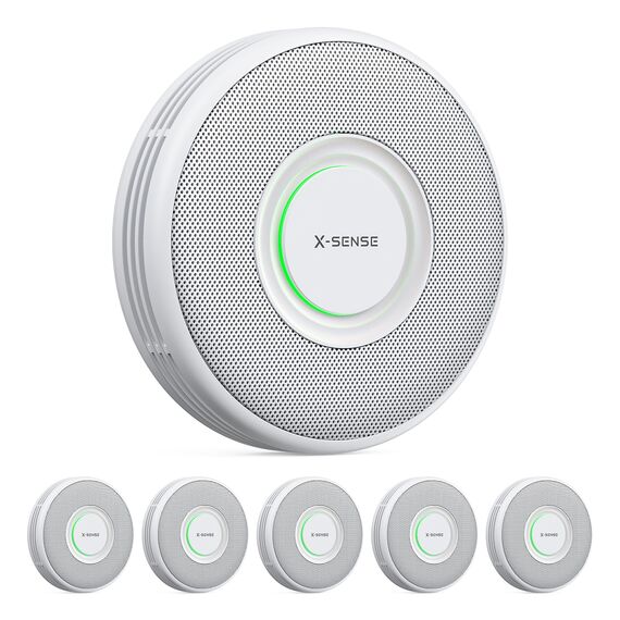 X-Sense Rauchmelder mit 10-Jahres-Batterie, Deutscher Sprachalarm mit Standortangabe (17 Orte), große Testtaste, Standby ohne Blinklicht, XS0B-SN, 6 Stück