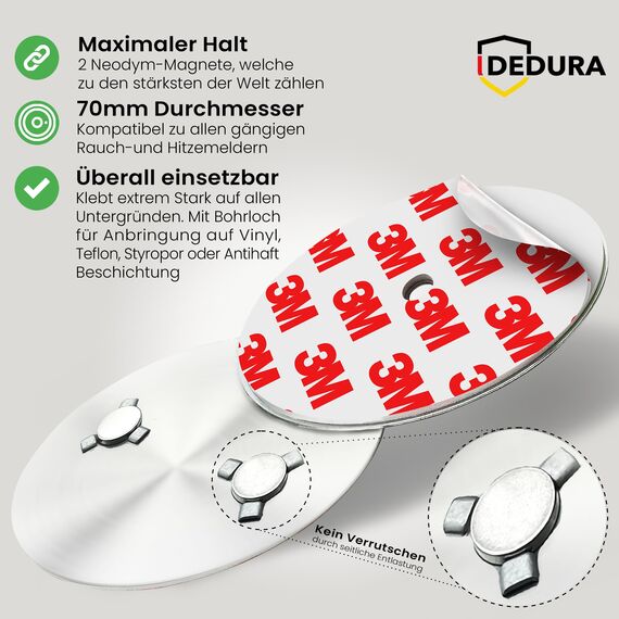 Rauchmelder Magnethalter 10er Set mit extra starken Klebepads - ohne Bohren und Schrauben - Magnethalterung geeignet für alle gängigen Rauchmelder und Feuermelder - Selbstklebende Befestigung