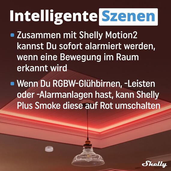 Shelly Plus Smoke - WLAN Rauchmelder, Feuermelder mit Photoelektrischem Sensor, 5 Jahre Batterielebensdauer, EN 14604, LED- und Tonanzeigen, Benachrichtigung, Alexa & Google, kein Hub Erforderlich