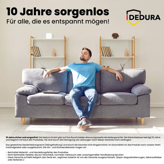 Rauchmelder 10er Set mit 10 Jahre Garantie BSI Zertifiziert nach DIN EN14604 inkl. 9V Batterie Rauchwarnmelder Brandmelder Feuermelder