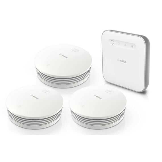 Bosch Smart Home Warnung bei Feuer-Set, 3x Rauchmelder II, 1x Controller II