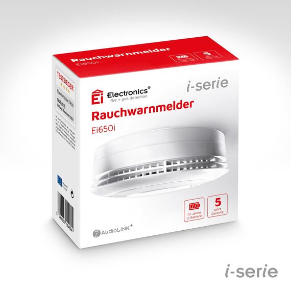 Ei Electronics Professional Ei650i Rauchwarnmelder, i-Serie Rauchmelder mit AudioLINK-Funktion und Batterie für 10 Jahre, Stand-alone-Gerät, weiß
