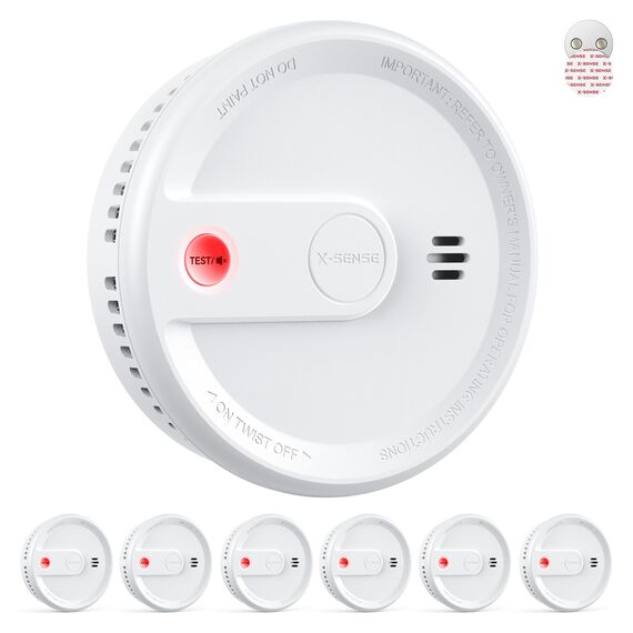 X-Sense Rauchmelder mit 10-Jahres-Batterie, Zertifiziert nach EN 14604, Brandmelder mit Magnethalterung, Standby ohne LED-Blinksignal, Test-/Stummschaltungstaste, ultraschlank, XS0G-SN, 6 Stück