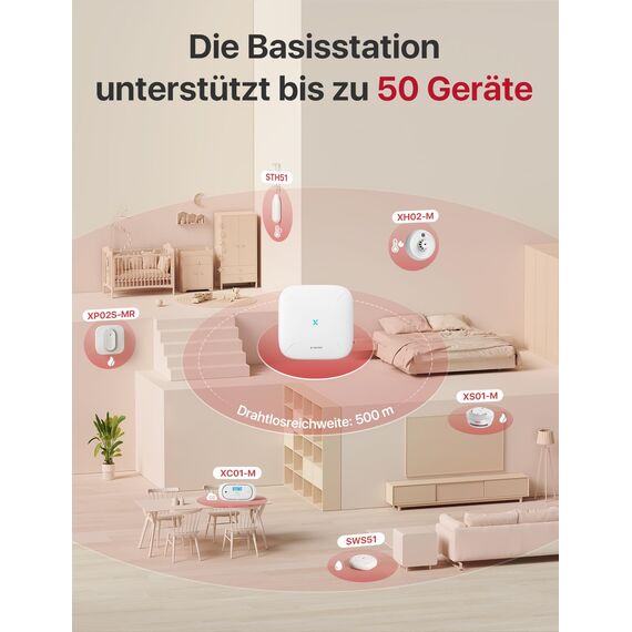 X-Sense Smart Rauchmelder XS01-M mit SBS50 Basisstation, Zertifiziert nach EN 14604, Funkrauchmelder mit WLAN, vernetzbarer Feuermelder, kompatibel mit der X-Sense Home Security App, FS121, 12 Stück