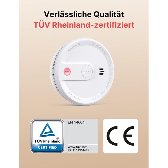 X-Sense Rauchmelder mit 10-Jahres-Batterie, Zertifiziert nach EN 14604, Brandmelder mit Magnethalterung, Standby ohne LED-Blinksignal, Test-/Stummschaltungstaste, ultraschlank, XS0G-SN, 2 Stück