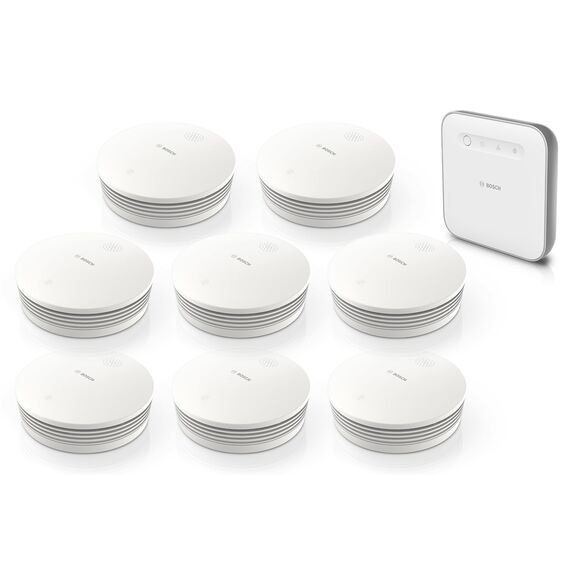 Bosch Smart Home Warnung bei Feuer-Set, 8X Rauchmelder II, 1x Controller II, Funkrauchmelder mit WLAN und App-Funktion, mit austauschbarer Batterie, kompatibel mit Apple HomeKit