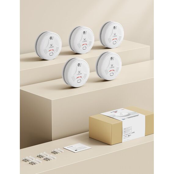 X-Sense Rauchmelder 10 Jahre Batterie, Feuermelder TÜV Rheinland Zertifiziert, Rauchwarnmelder mit Stummschaltung und Selbsttest Funktion, SD11, 5er Set
