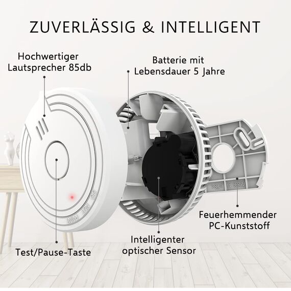 ELRO FS1805M | 6-Teiliges Rauchmelder-Set | Magnetisches Befestigungsset | 5 Jahre Batterie & Garantie | Entspricht der europäischen Norm EN14604 | Weiß | Set mit 6 Stück