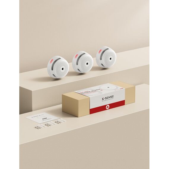 X-Sense Smart Rauchmelder XS01-M ohne SBS50 Basisstation, Zertifiziert nach EN 14604, Funkrauchmelder mit WLAN, vernetzbarer Feuermelder, kompatibel mit der X-Sense Home Security App, XS01-M, 3 Stück