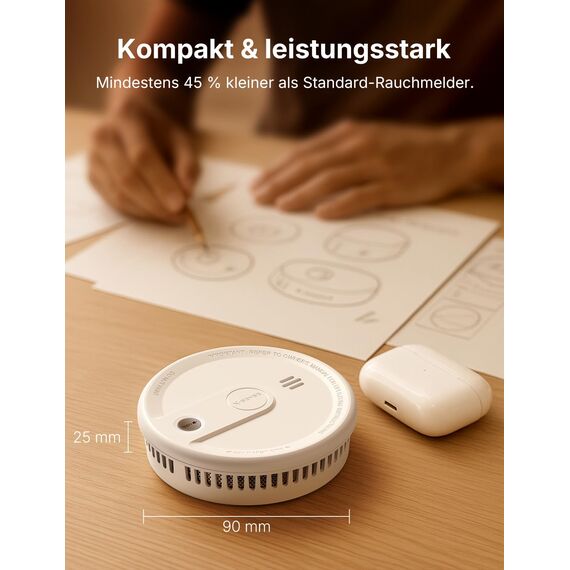 X-Sense Rauchmelder mit 10-Jahres-Batterie, Zertifiziert nach EN 14604, Brandmelder mit Magnethalterung, Standby ohne LED-Blinksignal, Test-/Stummschaltungstaste, ultraschlank, XS0G-SN, 2 Stück