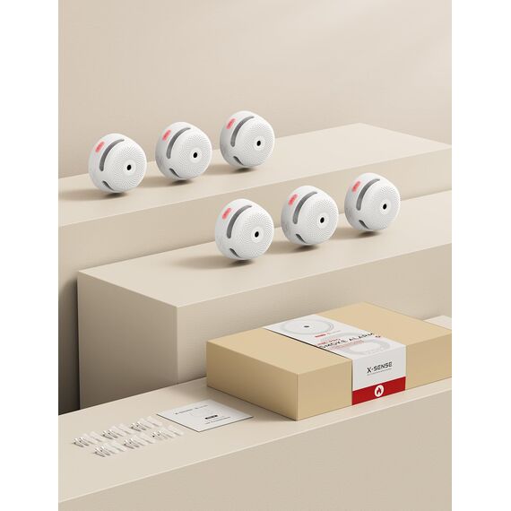 X-Sense Smart Rauchmelder XS01-M ohne SBS50 Basisstation, Zertifiziert nach EN 14604, Funkrauchmelder mit WLAN, vernetzbarer Feuermelder, kompatibel mit der X-Sense Home Security App, XS01-M, 6 Stück