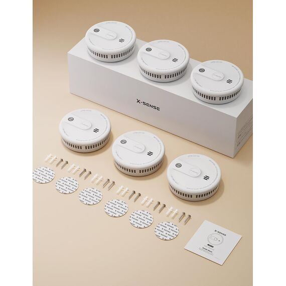 X-Sense Rauchmelder mit 10-Jahres-Batterie, Zertifiziert nach EN 14604, Brandmelder mit Magnethalterung, Standby ohne LED-Blinksignal, Test-/Stummschaltungstaste, ultraschlank, XS0G-SN, 6 Stück