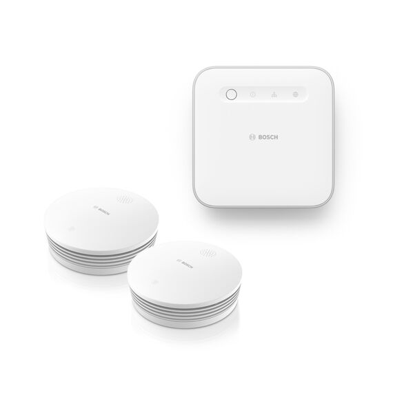 Bosch Smart Home Brandschutz Starter-Set, 1x Controller II, 2x Rauchwarnmelder II