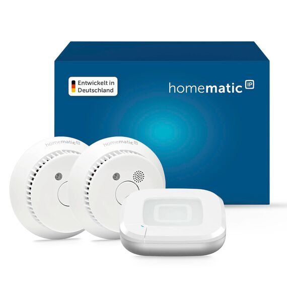 Homematic IP Access Point 2 + 2X Rauchwarnmelder mit Q-Label, Rauchmelder alarmiert lokal über die Sirene und per Push-Benachrichtigung in der Smartphone-App, integrierte LED-Notbeleuchtung