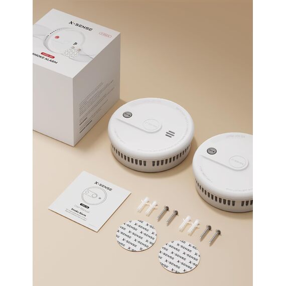 X-Sense Rauchmelder mit 10-Jahres-Batterie, Zertifiziert nach EN 14604, Brandmelder mit Magnethalterung, Standby ohne LED-Blinksignal, Test-/Stummschaltungstaste, ultraschlank, XS0G-SN, 2 Stück