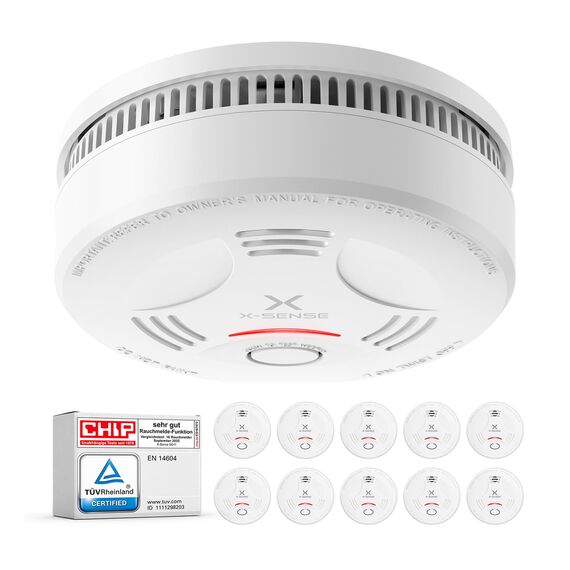 X-Sense Rauchmelder 10 Jahre Batterie, Feuermelder TÜV Zertifiziert, Rauchwarnmelder mit Stummschaltung und Selbsttest Funktion, SD11, 10er Set