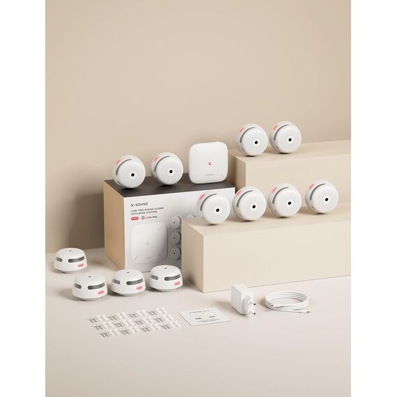 X-Sense Smart Rauchmelder XS01-M mit SBS50 Basisstation, Zertifiziert nach EN 14604, Funkrauchmelder mit WLAN, vernetzbarer Feuermelder, kompatibel mit der X-Sense Home Security App, FS121, 12 Stück