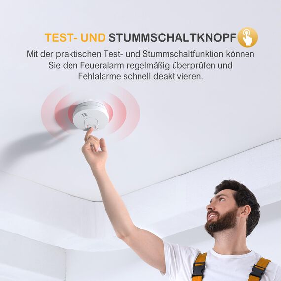 Andyssey Rauchmelder mit Magnethalterung, 10 Jahres Langzeit Batterie Feueralarm mit Fotoelektrischem Sensor EN 14604 Stummschaltung Rauchwarnmelder, GS526