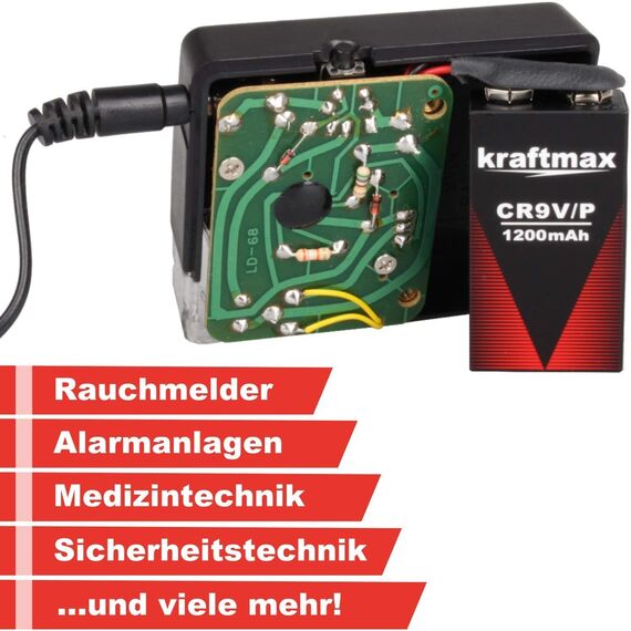 kraftmax 3X 9V Block Lithium Hochleistungs- Longlife Batterien für Rauchmelder/Feuermelder - 10 Jahre Batterie Lebensdauer