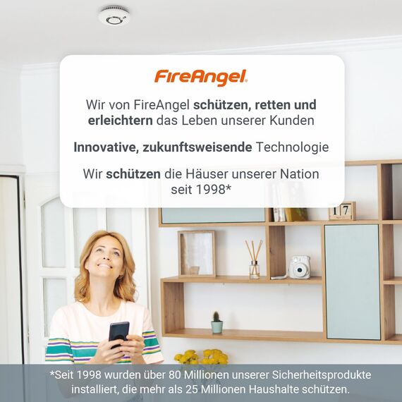 Fire Angel Optischer Rauchmelder - Q-Label - Rauchmelder mit 10 Jahre Batterie für Ihr Heim mit Test-/Stummschaltungstaste - Ersatz für Fire Angel ST-622/ST-620 - Feuermelder mit Frühwarnsystem - Weiß