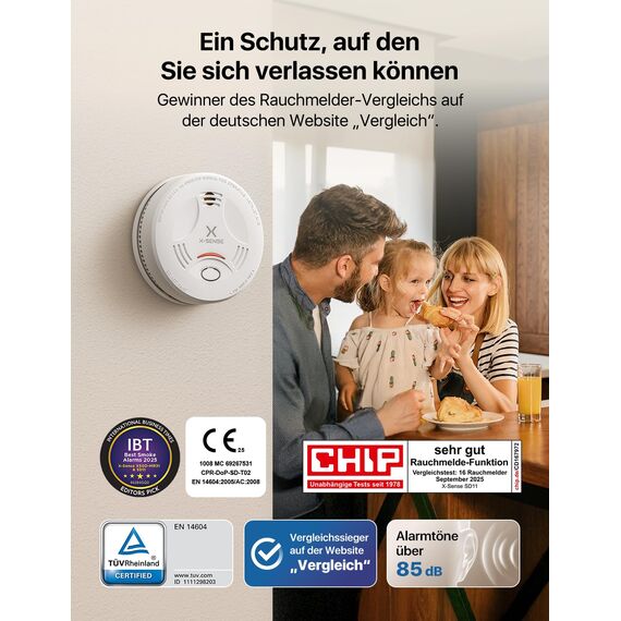 X-Sense Rauchmelder 10 Jahre Batterie, Feuermelder TÜV Rheinland Zertifiziert, Rauchwarnmelder mit Stummschaltung und Selbsttest Funktion, SD11, 2er Set