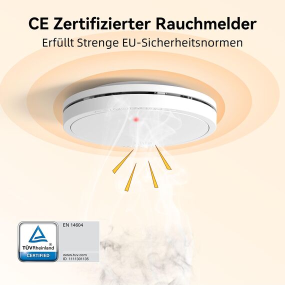 CHZHVAN Rauchmelder 10 Jahre Batterie mit Magnethalterung, Europäischen Norm EN14604 Geprüft Feuermelder | Ohne Bohren, 85dB Rauchwarnmelder, 8er Set