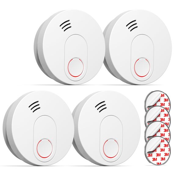 Andyssey Rauchmelder mit Magnethalterung, 10 Jahres Langzeit Batterie Feueralarm mit Fotoelektrischem Sensor EN 14604 Stummschaltung Rauchwarnmelder, GS526