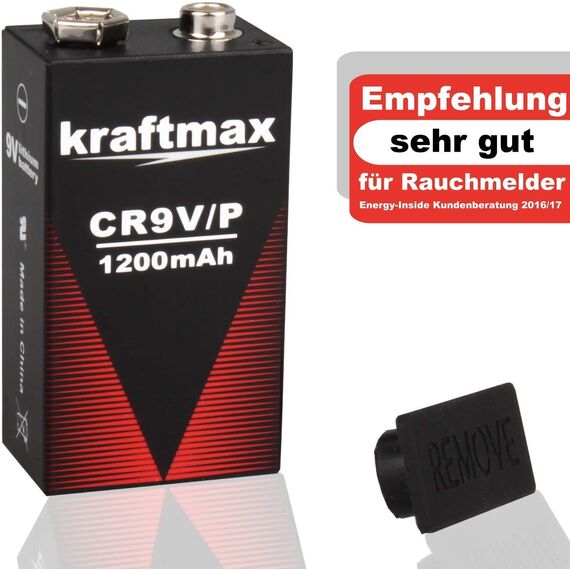 kraftmax 3X 9V Block Lithium Hochleistungs- Longlife Batterien für Rauchmelder/Feuermelder - 10 Jahre Batterie Lebensdauer