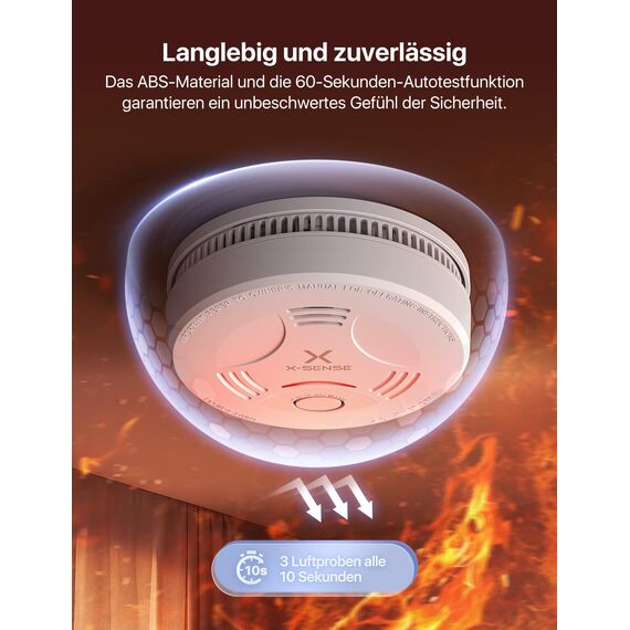 X-Sense Rauchmelder 10 Jahre Batterie, Feuermelder TÜV Zertifiziert, Rauchwarnmelder mit Stummschaltung und Selbsttest Funktion, SD11, 10er Set