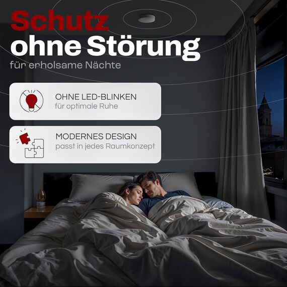 ALPENLUFT Rauchmelder 10 Jahre Batterie, Feuermelder Flach, Rauchwarnmelder, Brandmelder, | Ohne Bohren, Ohne LED Blinken - Rauch Brandschutz Brandmeldeanlage