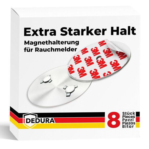 Rauchmelder Magnethalter 8er Set mit extra starken Klebepads - ohne Bohren und Schrauben - Magnethalterung geeignet für alle gängigen Rauchmelder und Feuermelder - Selbstklebende Befestigung