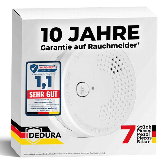 Rauchmelder 7er Set mit 10 Jahre Garantie BSI Zertifiziert nach DIN EN14604 inkl. 9V Batterie Rauchwarnmelder Brandmelder Feuermelder