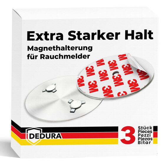 Rauchmelder Magnethalter 3er Set mit extra starken Klebepads - ohne Bohren und Schrauben - Magnethalterung geeignet für alle gängigen Rauchmelder und Feuermelder - Selbstklebende Befestigung