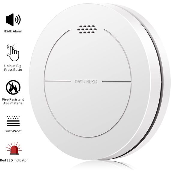 Safeliveo Rauchmelder ohne Blinkende LED, mit 10 Jahre Batterie, mit Klebepads，Mute Funktion, 85 dB Alarmton, Standalone Flacher Brandmelder für den Brandschutz zu Hause 1 Stück