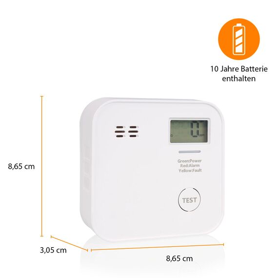 Smartwares CO-Melder - 10-Jahres-Batterie - LED-Bildschirm & Anzeige - Testknopf - FGA-13091