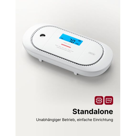X-Sense Kohlenmonoxid Melder, TÜV-Zertifiziert, mit digitalem LCD-Display, CO Melder mit austauschbarer 5-Jahres-Batterie und Spitzenwertspeicher, XC01-R