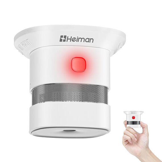 Heiman Mini Rauchmelder – 10 Jahre Batterielaufzeit, EN 14604, DBI Zertifiziert, 85 dB Alarm, Red Dot Design Award, Feuermelder, Rauchwarnmelder mit fotoelektrischem Sensor, 1 Stück